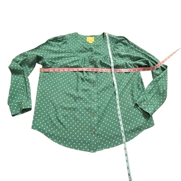 Anthropologie Maeve Teal Polka Dot Asbury Printed Button Down Blouse Size M - Picture 6 of 9